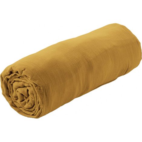 OUREA - Drap Housse 180x200cm Gaze de Coton Safran