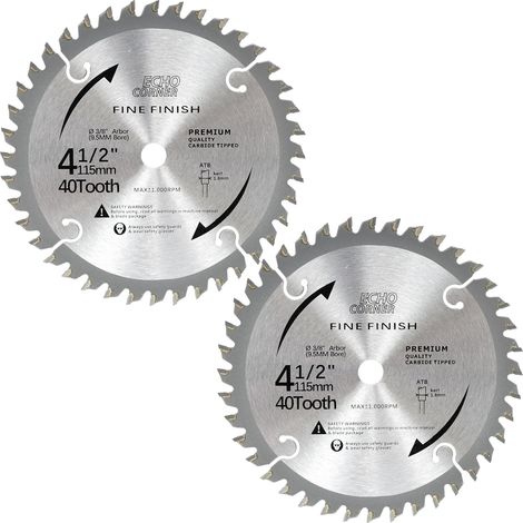 Lame de scie circulaire de 115 mm, alésage 9,5 mm, 40 dents, Lot de 2 Bois d'œuvre pour cadre fin coupé transversal, plastique, contreplaqué, stratifié, MDF, etc. (1/4)