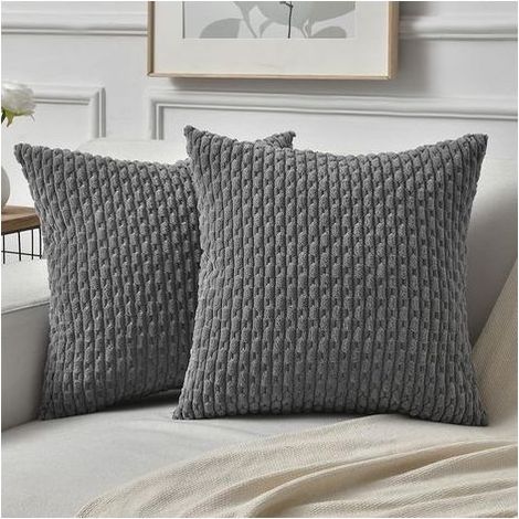 Housse de coussin en velours côtelé gris 40 x 40 Lot de 2 coussins décoratifs bohèmes pour canapé, salon et chambre, ultra doux (1/5)