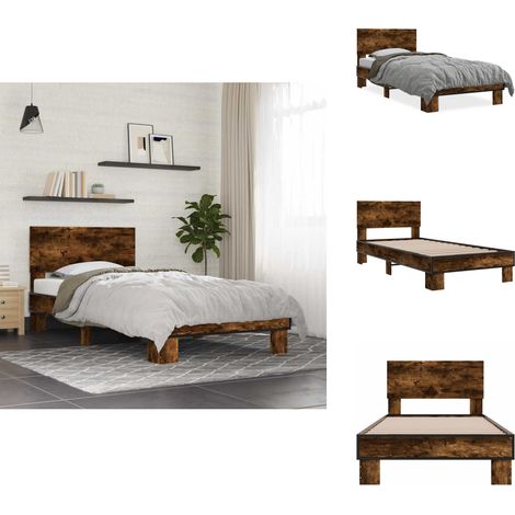 Bettgestell Räuchereiche 90x200 cm Holzwerkstoff und Metall - Holzbettfassungen - Bettkörper - Doppelbett - Einzelbett - Schlafzimmermöbel (1/5)