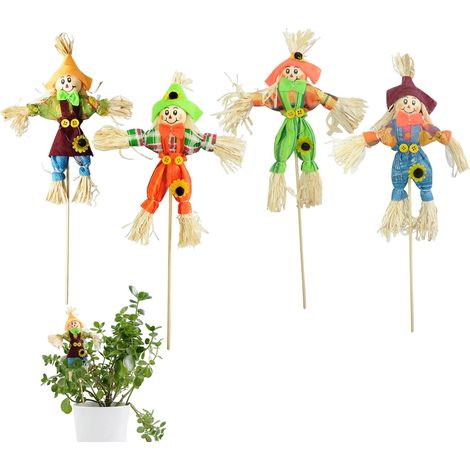4 Pièces épouvantail Décor, Épouvantail Debout Récolte d'automne, Épouvantails Décoratifs pour Jardin, pour Décoration Automne Extérieur, Jardin d'automne, Décoration de Halloween (1/5)