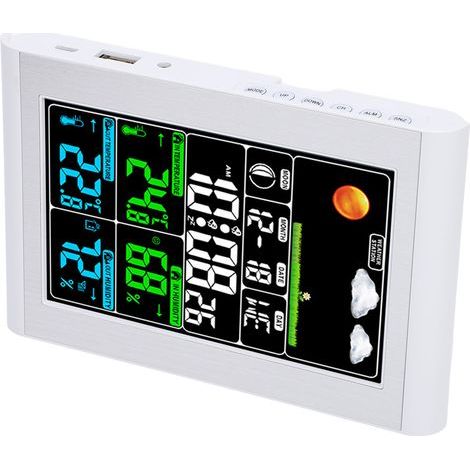 Digital wall-mounted weather clock, garden monitoring, indoor and outdoor temperature and humidity (1/5)