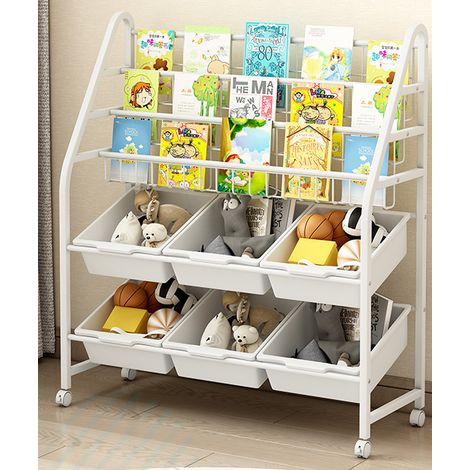 Scaffale Libreria per Bambini con 6 Scomparti 3 Ripiani Organizer Ferro 4 Ruote (1/5)