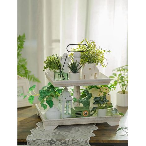 Plateau en osier naturel JeiibrZui - 34 cm - Plateau de service tressé à la main avec poignées - Plateau rond en osier pour la cuisine et le salon (1/5)