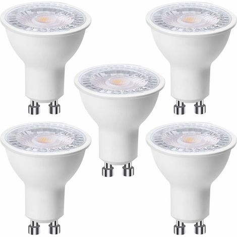 Lot de 5 ampoules LED GU10 6 W (équivalent à 60 W), Blanc Chaud 3000K 500 lumens, Ampoule led gu10 120° Larges Faisceaux, Spot Encastré sans Scintillements, Dimmable [Classe énergétique F] (1/4)