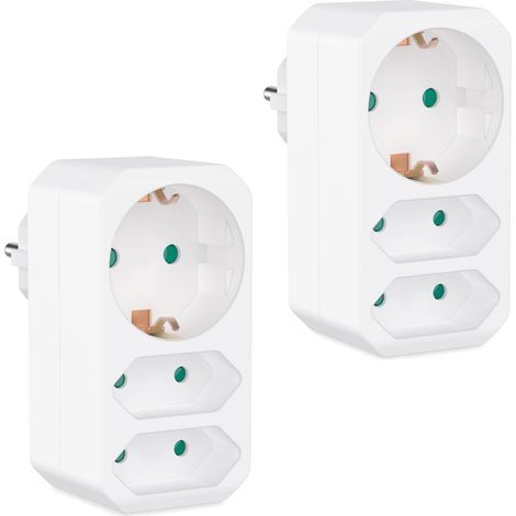 Set de 2 Prises multiples blanc - Adaptateur de prise avec sécurité enfant - Double prise 3680W - Multiprise triple - Prise electrique 2 Euro et 1 Schuko - Prise avec contact de protection (1/5)