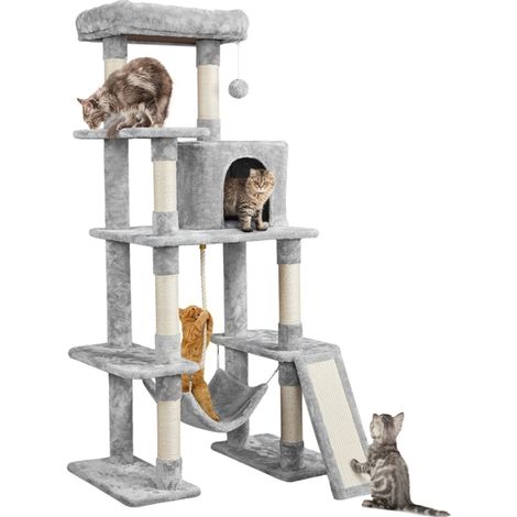 Yaheetech Albero Tiragraffi per Gatti in Sisal e Truciolato per Gatti Gattini di Piccola e Media Taglia con Condominio Posatoio Amaca Chiaro Grigio