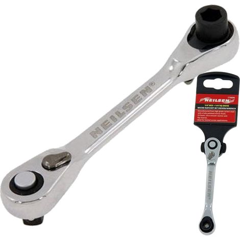 Neilsen Stubby Square Drive Micro Ratchet Bit Driver Wrench 1/4" Hex To 1/4"