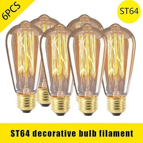 Lot de 6 ampoules Edison ST64 E27 vintage, source lumineuse à filament de 40 watts (1/4)