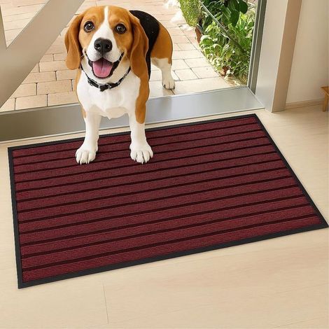 Tapis de porte rouge vin 40x60 cm en caoutchouc antidérapant et absorbant, robuste, pour intérieur et extérieur, couleur bordeaux. (1/5)