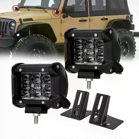 Projecteur de travail LED 4 pouces pour conduite tout-terrain, avec support de fixation pour montant A, compatible Jeep Wrangler JK 2007- (1/5)