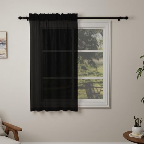 (Noir, 100 x 130cm) Rideaux en Voile Noirs, Rideau Occultant de 45 Pouces pour Fenêtres, Poche pour Tringle - Rideau Transparent pour Salon, Cuisine (1/4)