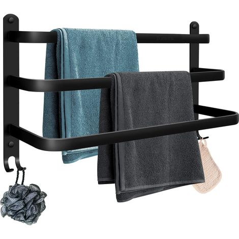 Porte Serviettes Salle de Bains,60cm Noir Étanche Barres Porte Serviettes Mural avec Croche (1/5)