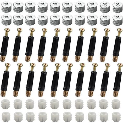 APEX Packung mit 40 (120 Stück) M15 Exzenterschrauben, M6 x 40 mm Dübel mit vormontierten Muttern für Schränke/Kleiderschränke/Schubladen/Kommoden (1/5)