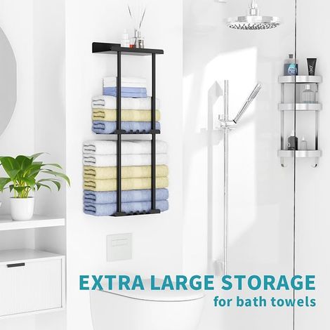 Towel Rack Wall Mounted Bathroom Towel Rack Black with Hooks and Railings for Bathroom Kitchen (1/4)