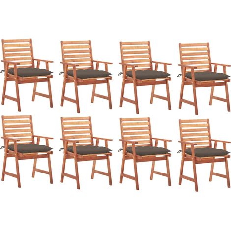 Sillas comedor de jardín y cojines 8 uds madera maciza acacia
