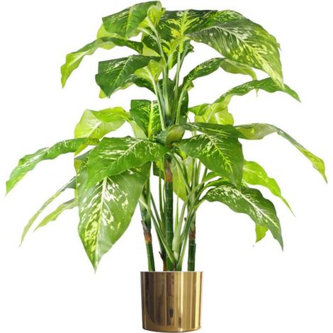 100cm Large Fox's Aglaonema Realistic Tree Artificial Plant with Gold Metal Planter (1/5)