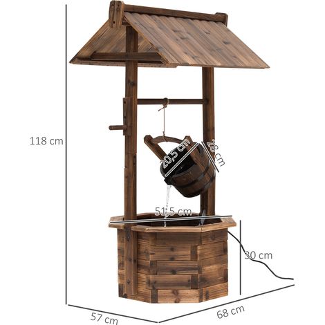 Fontaine de jardin fontaine ornementale cascade en bois massif 68 x 57 x 118 cm,réglable en marron pour jardin et terrasse (1/5)