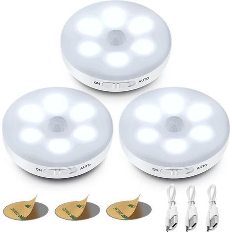 Veilleuse LED Automatique,Lampe A Detecteur de Mouvement Interieur,Lampes LED Sans Fil,3 Modes (Auto/On/Off) ,LED Lampe de Placard, Rechargeable Lampe USB pour Vitrines, Cuisine, Coiffeuse, Couloir [C (1/5)
