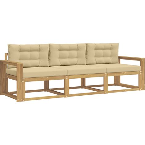 Set di divani da esterno 3 pz Salotto da Giardino Bianco e Beige Poliestere (1/5)