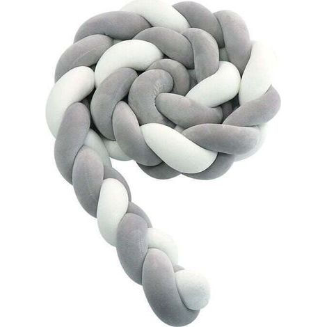 Tour de lit bébé- 3 Tissage Bébé Coussin Serpent Tressé Pare - Choc Velours Protection lit Bumper Pépinière pour Les Nouveau-Nés Lit Chambre Décor avec, blanc grisâtre—2M (1/5)