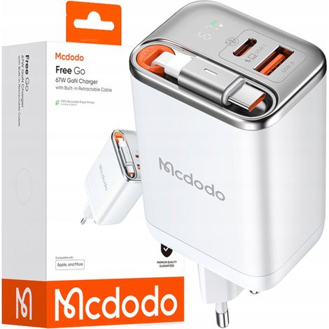 Alimentatore Mcdodo con caricabatterie rapido, 2 porte USB-C e USB-A, PD, GA-N, 67W, bianco. (1/5)