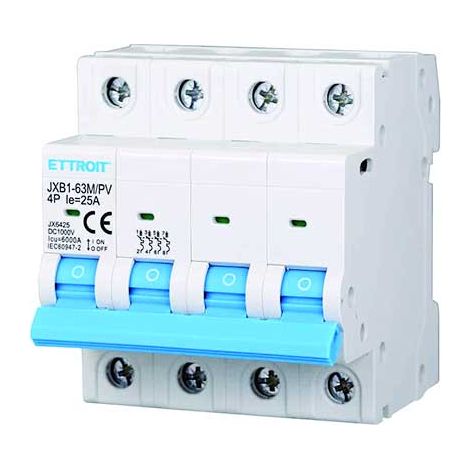 Interrupteur Thermique Magnétique Photovoltaïque 4P DC 1000V 25A 6kA Occupe 4 Modules DIN Ettroit JX6425