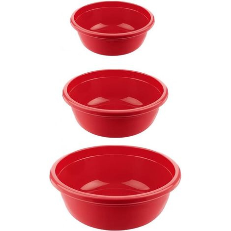 Ensemble de 3 bols ronds – Sans BPA – 5 L, 7,5 L, 10,5 L – Récipients polyvalents pour la cuisine et le jardin (Rouge)