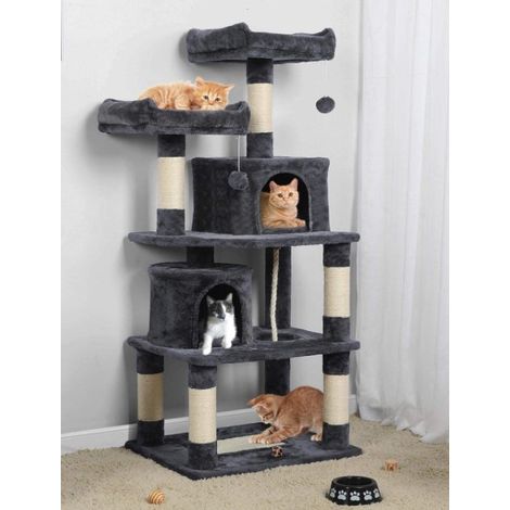 Sifree – Arbre à chat griffoir 145cm avec 2 niches – Grattoir géant 5 niveaux – Panneaux en fibres de bois non toxiques – Accessoires inclus (1/5)
