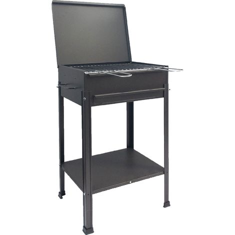 Barbecue a Carbone Stromboli 50x40x78 cm con Coperchio Ripiano e Cassetto per la Cenere in Acciaio Nero
