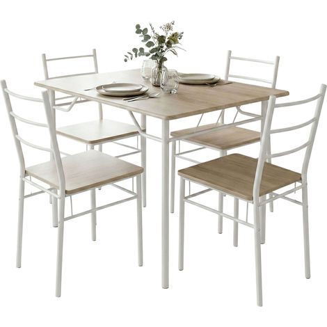 Juego de Mesa y 4 Sillas Cocina, Conjunto de Cocina Comedor Blanco y Roble Sonoma 110x76x70 cm y 40x85x47.5 cm