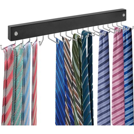 Perchero de pared negro y plateado con 20 ganchos – Organizador para corbatas, cinturones y bufandas (1/5)