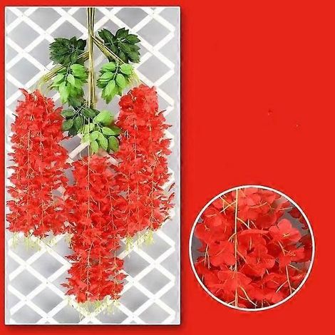 Guirlande de 12 fleurs artificielles de glycine à suspendre, en rotin, pour la décoration de la maison, du jardin et des mariages.rouge (1/5)