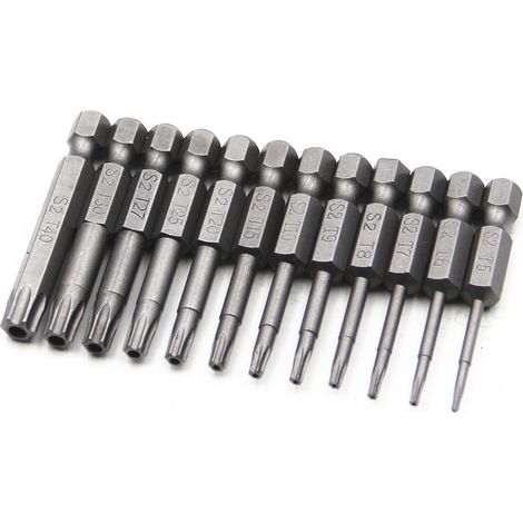 Set mit 12 Sechskantbohrern von 6,35 mm (1/4 Zoll) aus Stahl, 50 mm lang, kompatibel mit Schlagbohrmaschinen und Schraubendrehern.
