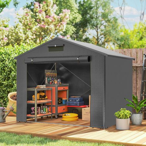 Tente de garage Tente imperméable de 2,5x1,8 m avec porte zippaturale enroulable - fenêtre de ventilation gris foncé - Qualité (1/5)