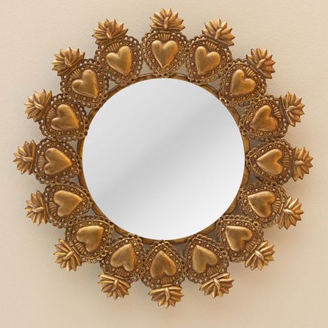 Miroir rond Ex-voto en Fer Doré 41cm