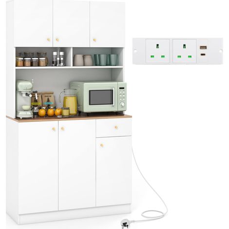 COSTWAY 180cm Tall Pantry Cabinet Kitchen Cabinet Freestanding Buffet Cupboard (1/5)