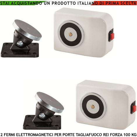 FERMI MAGNETICI BIANCHI PER PORTE TAGLIAFUOCO REI 2 PEZZI FORZA DI TRAZIONE 100 KG ANTINCENDIO ALIMENTAZIONE 22/28 VCC (1/4)