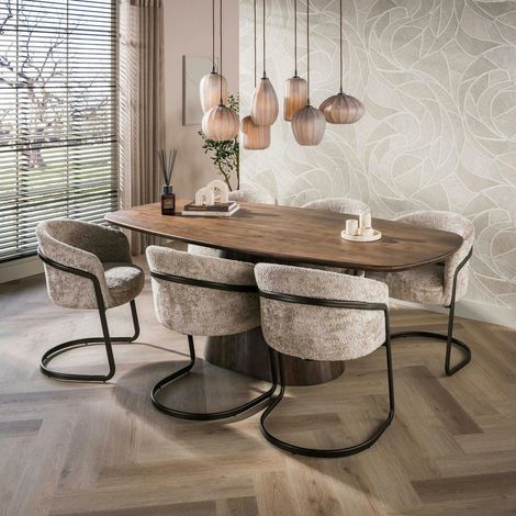 Table à manger bois d'acacia foncé design organique 215 cm NAKO (1/5)