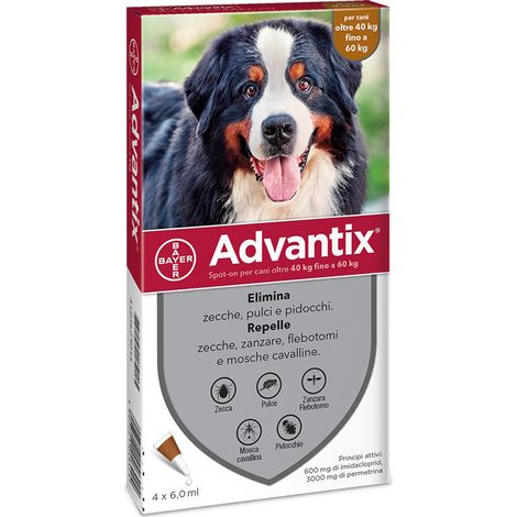 Advantix per cani da 40 a 60 Kg Spot-On repellente contro pulci zecche zanzare BAYER - 6 Pipette