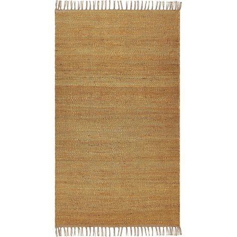 Tapis Boho Tissé Main avec Glands 80 x 150 cm en Jute Jaune Moutarde Lunia (1/5)