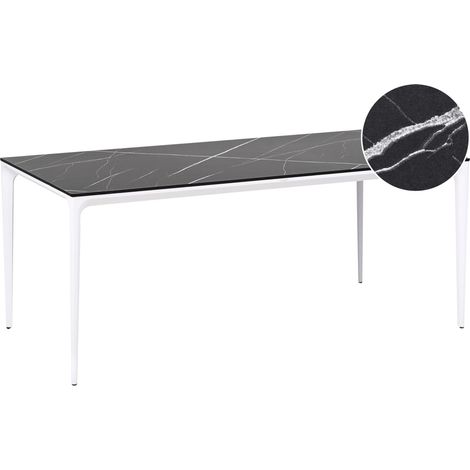 Garden Dining Table SOVARETO 180 cm 90 cm Marble Effect Black Marble