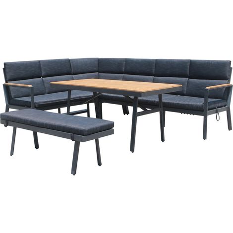 Gardissimo Dining-Ecklounge "Nabari" inkl. Ecksofa, Bank, Tisch und Kissen, anthrazit / braun, ohne Sessel, links