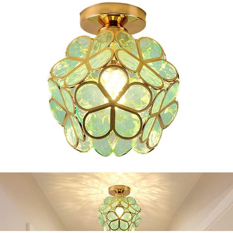 Lustre, plafonnier en verre de fleur de cerisier lustre en fleur lampe lustre en forme de pétale éclairage suspendu abat-jour rose transparent plafonnier couloir salon (couleur chaude) (1/5)