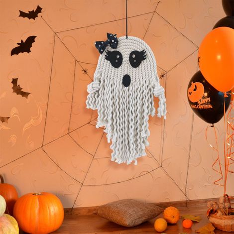 Fantôme Tissé À La Main - Décoration Murale Macramé Pour Halloween - Blanc - 38x23 cm et 35x28 cm - Lot De 2 (1/5)