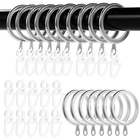 CSPARKV 50 Pcs Metal Curtain Rings and Hooks, 37mm Silent Curtain Rod Rings, Hanging Rings for Shower Curtains, Curtain Rods and Curtains (Silver)