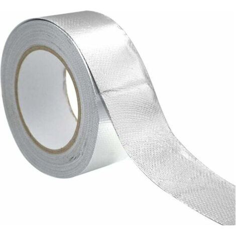 Ruban adhésif aluminium Bande d'étanchéité 5CM par 50m Epaisseur 0.08MM renforcé avec un tissu en maille de verre pour ventilations, Résistance aux hautes températures, Argent (1/5)