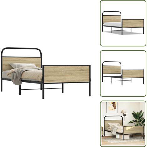 vidaXL Bettgestell ohne Matratze 90x200 cm Sonoma-Eiche Holzwerkstoff (1/5)