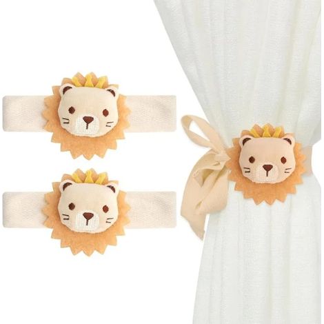 Lot de 2 embrasses rideaux motif lion cartoon, idéal pour décoration maison et chambre enfant. (1/5)