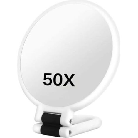 Miroir grossissant 50X, Miroir de Maquillage grossissant Double Face avec poignée réglable à 360 °, Conception Portable/Murale/Table pour Le Maquillage, Blanc, décoration de la Maison (1/5)